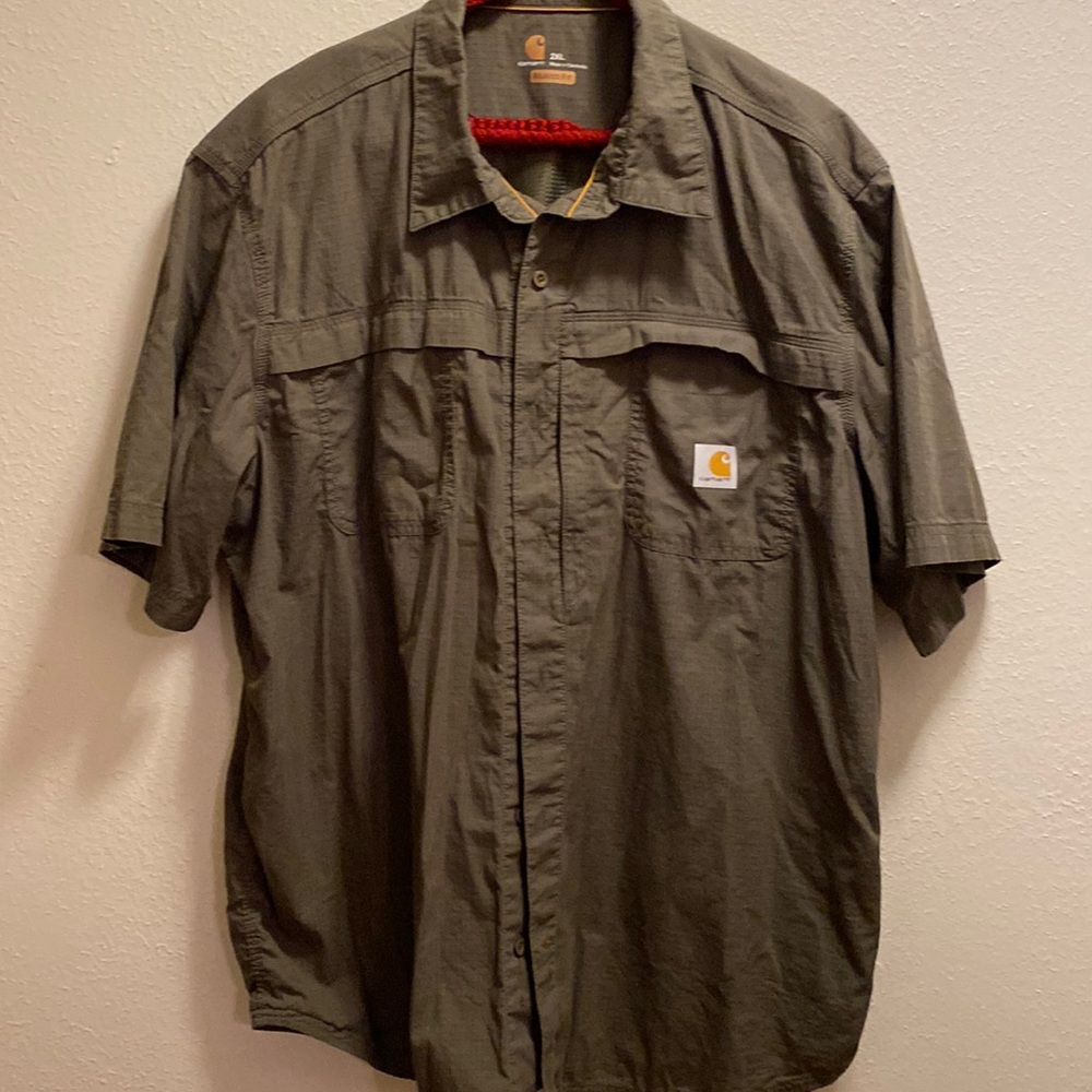 Carheartt 2xl men’s shirt, short sleeve, olive green , front pockets